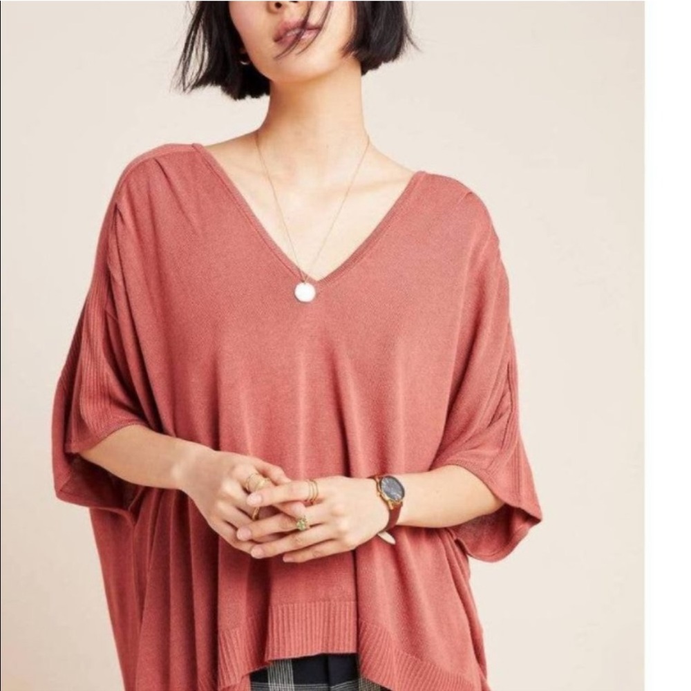 Anthropologie Women Lightweight Dolman Sweater Oversized Rust Brown Small